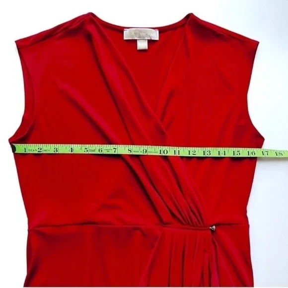 Michael Kors Red Dress faux wrap V-neck dress Sz S/M - Picture 13 of 13
